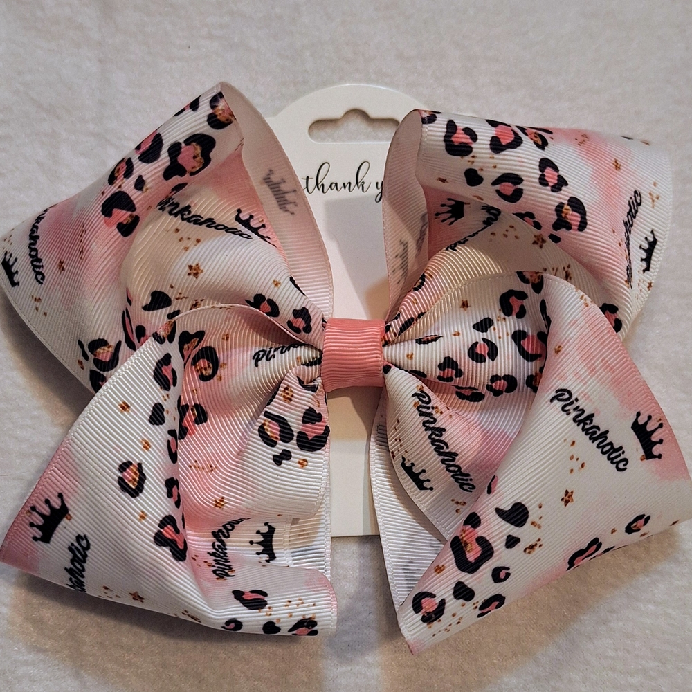 Pink and White Animal Print Hair Bow